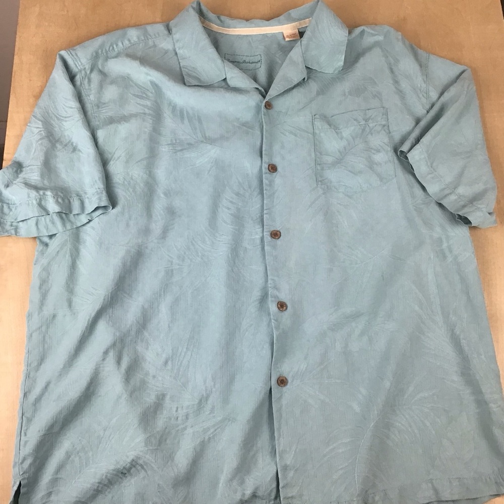 Tommy Bahama Men's XL X Short Sleeve Button Up Hawaiian Silk Shirt Blue